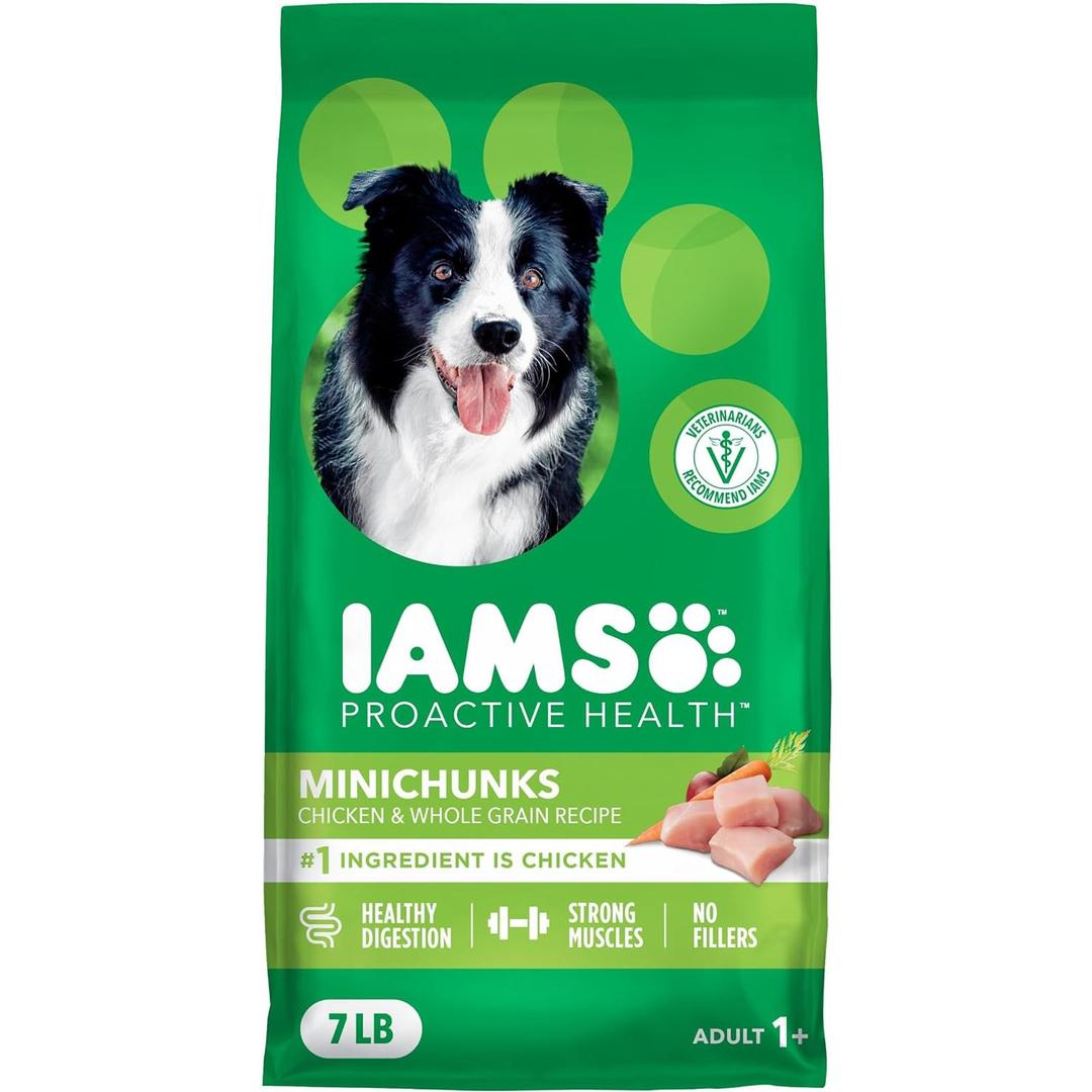 IAMS Proactive Health Minichunks Premium Dry Dog Food, Adult Dog Food Dry Recipe, 7 lb. Bag EXP: 10/15/2025