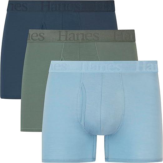 Hanes Men's Underwear Boxer Briefs & Trunks, Multi-Packs, Breathable Cool Lightweight, Viscose from Bamboo Supersoft, Pack 3,Large
