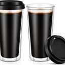 Honeydak 2 Pack 16 oz Double Walled Glass Coffee Mugs with Silicone Lids Clear Insulated Glass Travel Cups Reusable Hot and Iced Coffee Tumblers for Travel Home Office