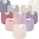 Susurration Muslin Baby Drool Bibs 10Pack Soft Square Adjustable Bandana Bibs for Unisex Baby Girls & Boys (Pink)