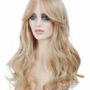 Blonde Wig for Women Long Strawberry Blonde Wavy Wigs with Bangs Mix Platinum blonde Layered Synthetic Fluffy Wig Halloween,Costume,Cosplay,Daily Use