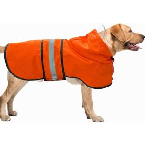 Dog Raincoat Waterproof Reflective Slicker - Lightweight Breathable Hooded Poncho Rain Coat Jacket with Adjustable Belly Strap and Leash Hole for Small Medium Large Dogs (Large, Orange)