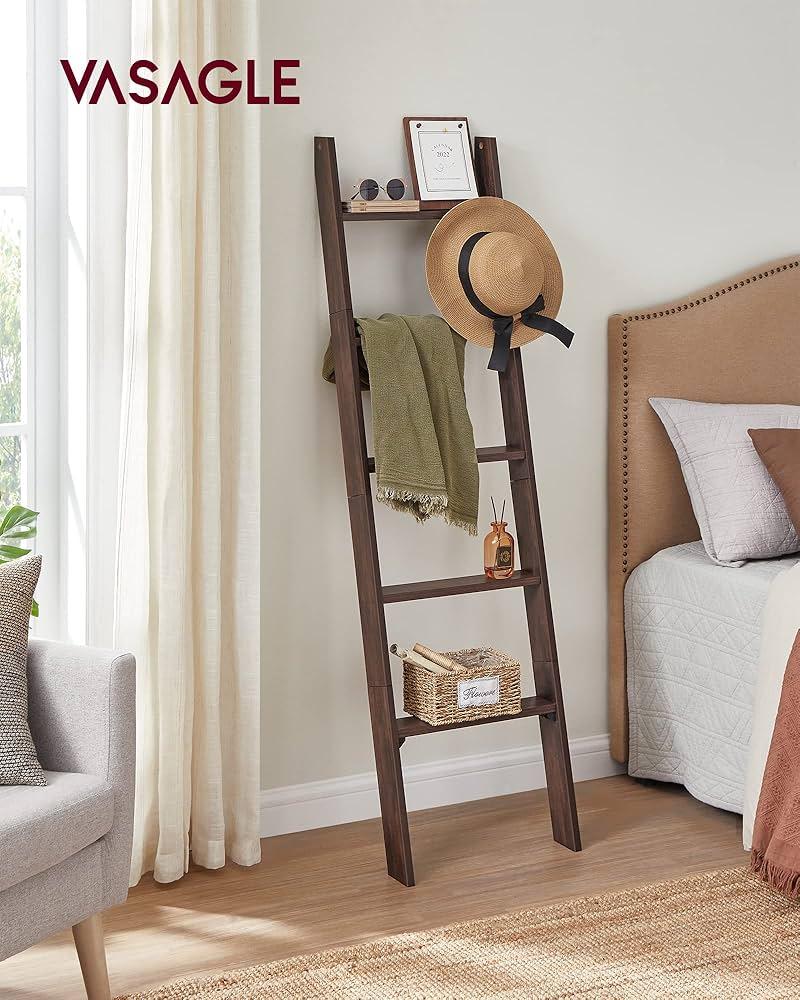 Blanket Ladder Decorative Farmhouse for The Living Room, 5-Tier Ladder Shelf, Ladder Rack for Storage and Decor, Brown
