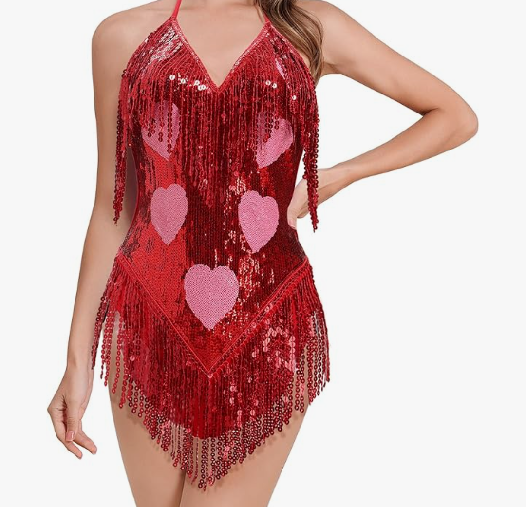 Sequin Sparkle Stars Fringes Bodysuit Leotard Rave Outfit for Women Music Festival Latin Dance Tassel Fringe Romper, S