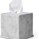 Natural Marble Tissue Box Cover, Carrara White Tissue Organizer 6 X 6 X 5.7 Inch, Heavy Stone Decorative Box, Square Tissue Box Holder for Home Decor, Kitchen, Bathroom