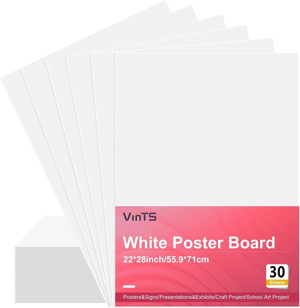 30Pcs VinTS 22x28 White Poster Board, 2 Side Glossy & Matte Thickness Poster Board Bulk for Vision, Science Fair, School Arts (Pack of 30), 36" x 48"
