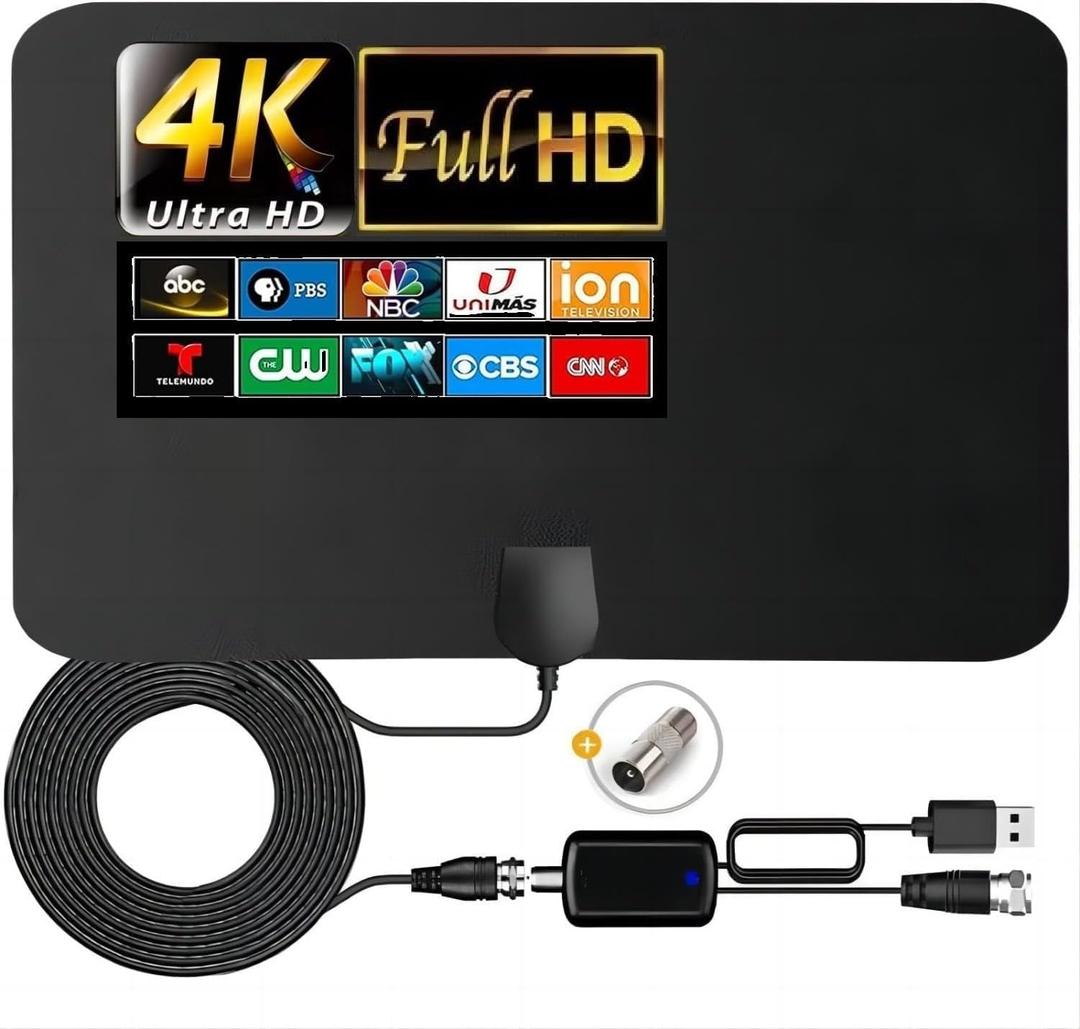 TV Antenna Indoor, TYPOWANI 2024 HD Digital Antenna for Smart TV Support 4K 1080p All TV's, 480 Miles Range Reception Signal Booster with 16.5 ft Coax HDTV Cable