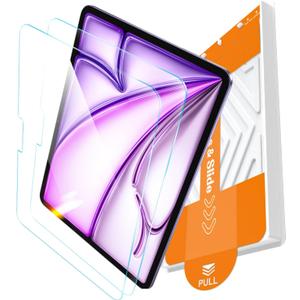 EZ-GLAZ-2 Pack for iPad Air 13 Inch Screen Protector M4/M3/M2 (2026/2025/2024), Military-Grade Shatterproof, 9H+ Tempered Glass with Installation Box, Anti-Scratch, Apple Pencil Compatible, HD Clarity, Bubble Free