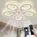 LED Ceiling Fan with Light Low Profile Ceiling Fan with Light White Flush Mount Fandelier 6 Speeds 3 Color Dimmable White Fan for Bedroom Kids Room Living Room