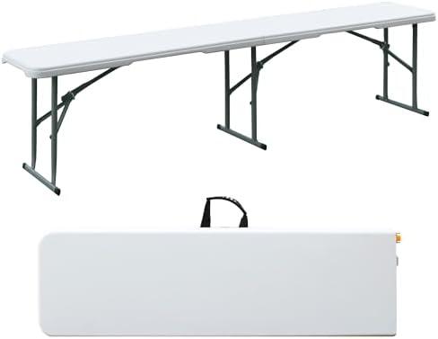 MIRSION Folding Bench, 6FT Plastic Foldable Bench with Handles, Outdoor Portable Stackable Bench for Party Camping and Picnic, White