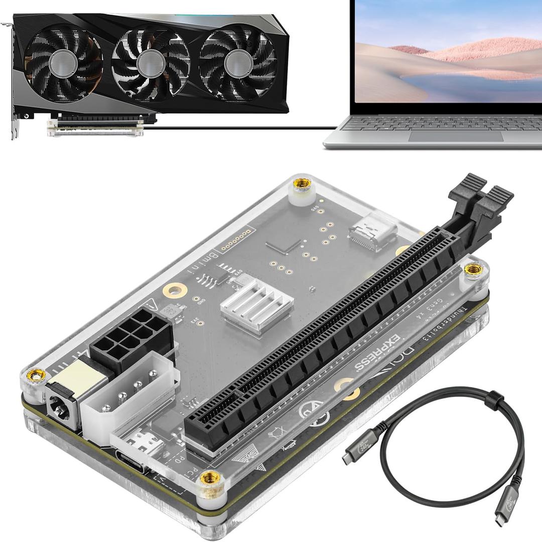 PCIE 3.0 x16 22Gbps eGPU DOCK, Thunderbolt 4 cable, compatible with external GPU NVIDIA AMD Graphics Card for Windows Laptop Console featuring Thunderbolt 3/4 USB 4, Powered by PD/8PinCPU/Molex/DC5521