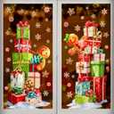 Christmas Window Clings Decorations: 2 Sheets Extra Large Stacked Gift Boxes Gingerbread Man Window Clings, Rustic Brown Gingerbread Snowflakes Xmas Decals for Home Office Holiday Party Dcor
