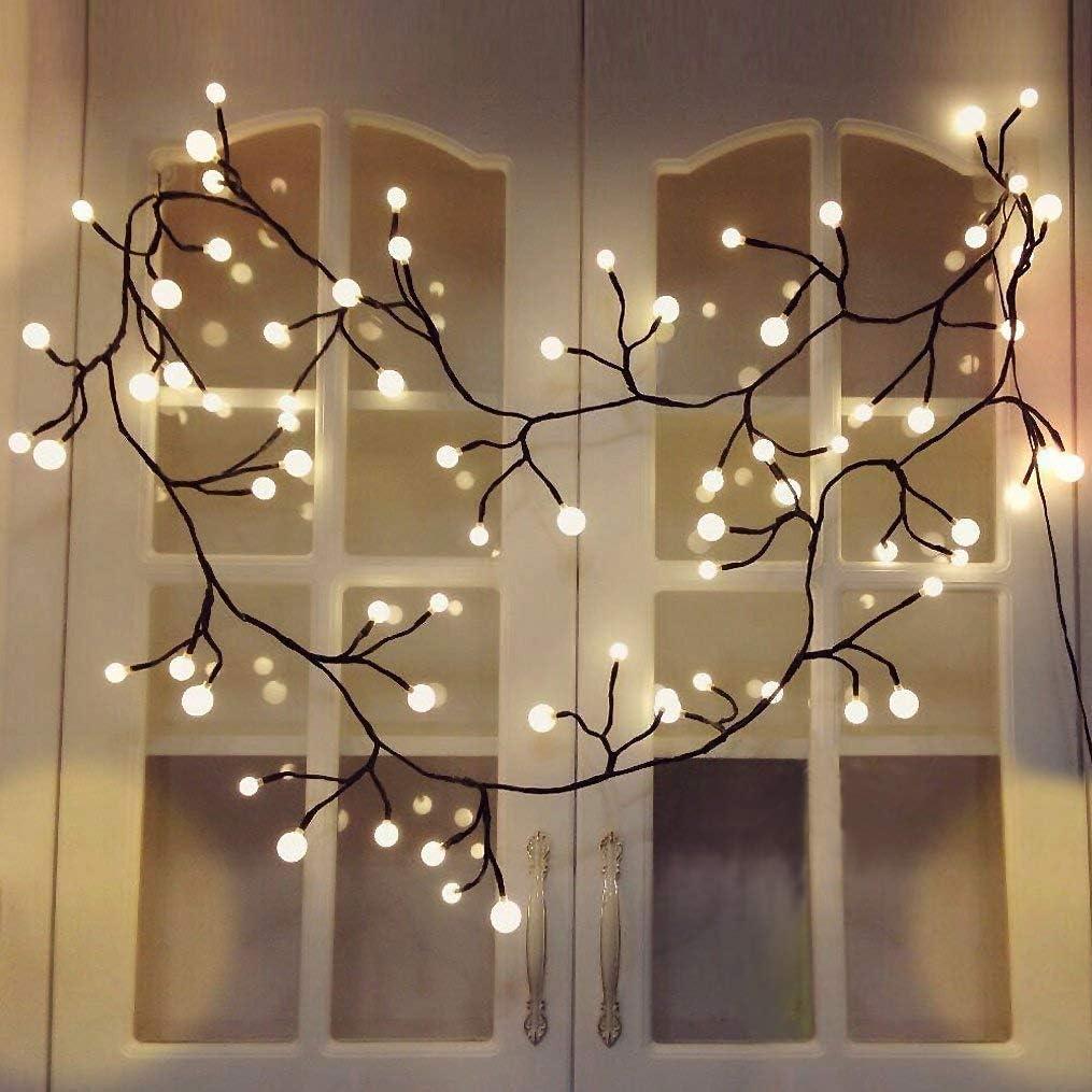 Curtain Lights Indoor Outdoor, 8.3ft 8 Modes 72 Led Globe String Lights Plug in, Window Lights for Patio Garden Wedding Party Bookshelf, Christmas Decorations, Warm White