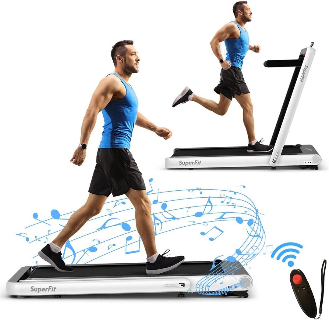  4.75HP 2 In 1 Folding Treadmill W/Remote APP Control - White