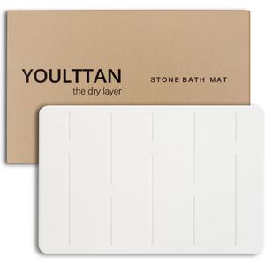 Stone Bath Mat 24"x16" - Diatomaceous Earth Shower Mat, Quick Dry, Anti-Slip, Modern Design with Bonus Non-Slip Pad - Perfect for Home Safety and Style,White,Straight