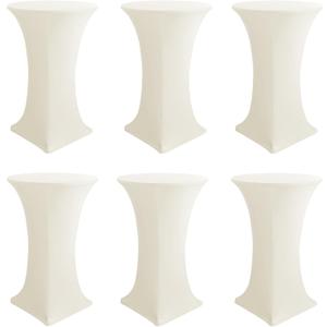 Cocktail Table Covers-Spandex Round High Top Table Cloths 6 Pack 32x43 Inch-Cream Stretch Fitted Bar Tall Tablecloth for Pub Bistro Highboy Party Event Banquet Height Folding Satnding Tables