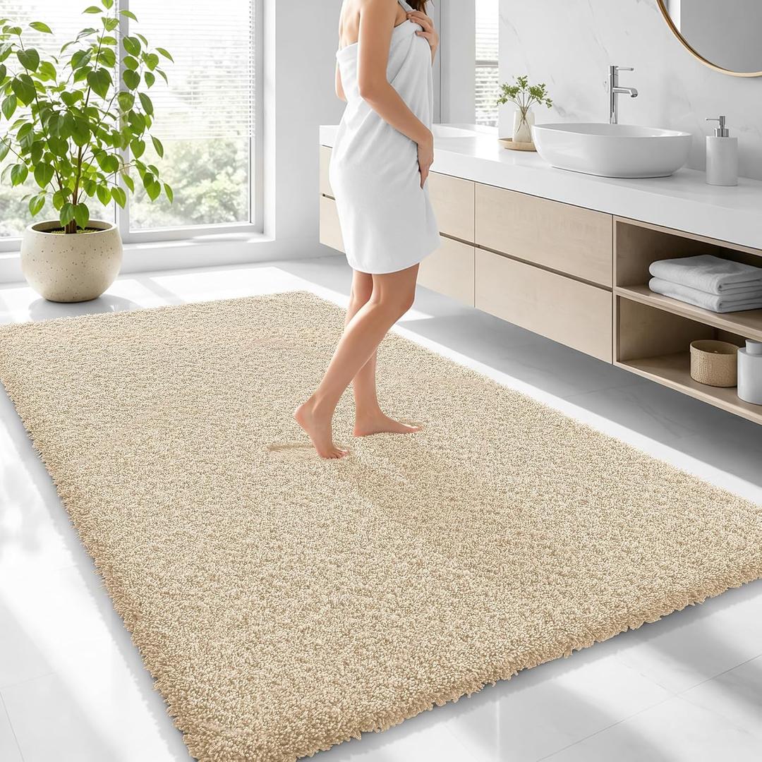 OLANLY Microfiber Large Bathroom Rugs 70x46, Soft Absorbent Bath Mat, Sand