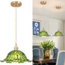 Vintage Pendant Light,Green Glass Light Fixtures,11 inch E26 Flower Pendant Lights Adjustable Hanging Light for Bedroom Hotel Dining Room 1 Pack