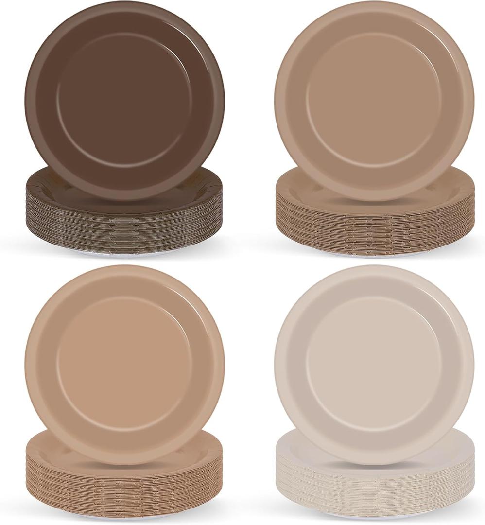 100Pcs Brown Paper Plates 9 Inch Gradient Brown Color Plates Disposable Round Dessert Plates Brown Party Tableware Solid Color Paper Plates Winter Table Decors for Birthday Gatherings Outdoor Party