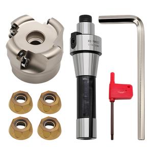 Rotating Milling Face Mill Cutter for Rapid Machining of Material, R8-FMB22 Handle, Hard Alloy Cutter Body with Accessories