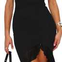 BORIFLORS Women's Sexy Ruched Bodycon Midi Dresses Elegant Sleeveless Backless Ruffle Hem Cocktail Party Tank Dress, X-Small, Black
