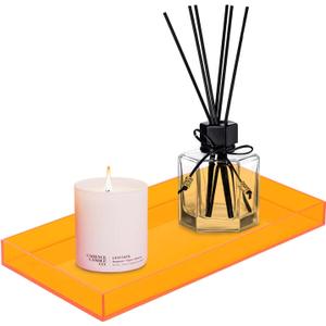 ROYALITA Acrylic Tray Bathroom Tray for Countertop, Guest Towel Holder Tray for Napkin Perfume Jewelry Makeup, Vanity Trays for Soap Dispenser, Aromatherapy, Cup & Candle, Orange