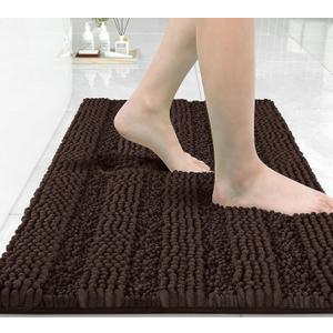 Yimobra Bathroom Rug Mat 32 x 20, Non Slip and Super Absorbent Bath Mat,Machine Washable Quick Dry,Ultra Plush Chenille Shower Rugs for Bathroom Floor Sink Tub and Shower Outside,Brown