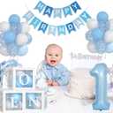 Yumiche First Birthday Decorations For Boy-40 Inch Blue 1 Number, Baby Blue White Balloons, Happy Birthday Balloons And One Balloon Boxes For Kids One Year Old Birthday Decorations