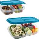 GoodCook EveryWare Food Storage Containers with Lids BPA-Free Plastic Lunch Cube Set Perfect for Food Prep & Meal Packing 3-Compartment Leak-Resistant Design Keeps Foods Fresh, 14-Pack, Blue