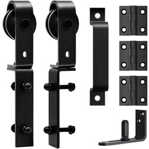 Bifold Barn Door Roller Set, Bi-fold Barn Door Hardware Kit for 2 Doors, Corrosion-Resistant Black Spraying, Folding Push-Pull for Space Saving, Smooth and Quiet Sliding, (Bifold-Roller)