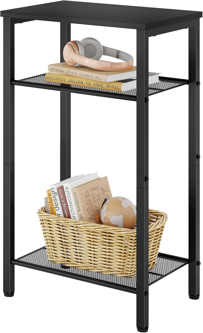 Hoctieon 3 Tier End Table, Telephone Table, Tall Side Table with Storage, Small Nightstand for Small Spaces, Metal Frame, For Living Room, Bedroom, Sofa Couch, Hall, Easy Assembly, Black (1 Pack)