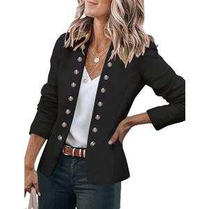 GRAPENT Women's Business Casual Buttons Pockets Open Front Blazer Suit Cardigan (Black, S)