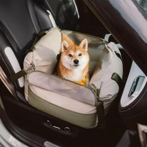 FUNNY FUZZY Waterproof Dog Car Seat for Small & Medium Dogs up to 35lbs,Fully Detachable and Washable Dog Travel CarrierPet Car Seat Bed with Thick Cushion, Breathable Mesh,Adjustable Straps(Green)