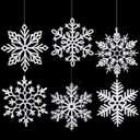 Sratte 6 Pcs 16 Inch Large Snowflake Ornaments,Giant Glitter Decorative Hanging Snowflakes,6 Designs Christmas Decorative Hanging Ornaments,Winter Window Decor with Nylon Thread (White)