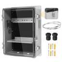 Joinfworld Outdoor Electrical Vented Box Outdoor Waterproof Junction Enclosure 16x11x6 Plastic WiFi Box with Stainless Steel Buckle Dust Screen 12V Fan (Clear)