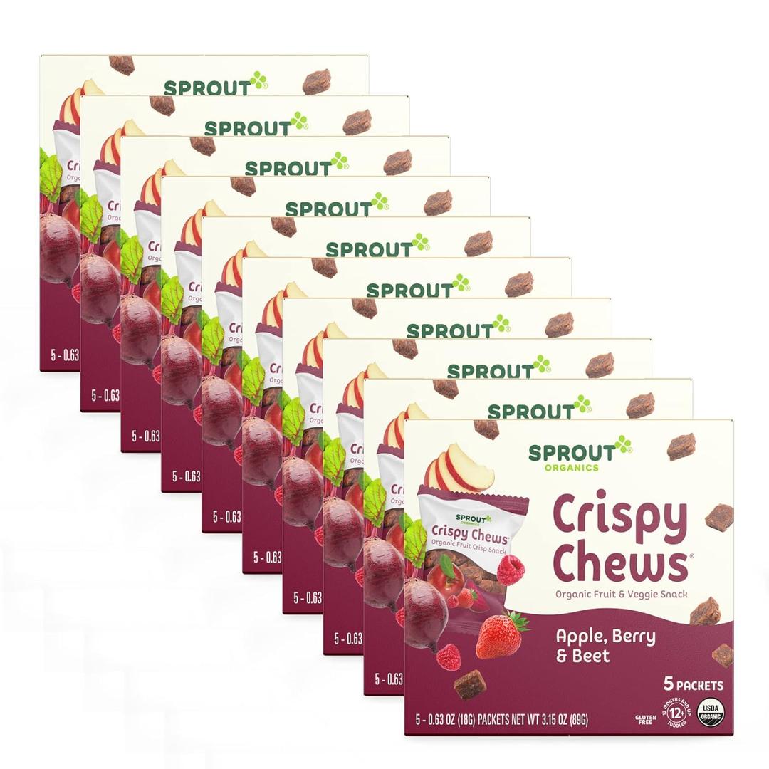 Sprout Organic Toddler Snacks, Crispy Chews, Red Berry & Beet, 3.15 oz - Pack of 10