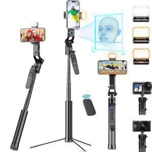 Marchpower 63 Remote Auto Face Tracking Tripod 360Rotating for iPhone with Light, Motion Sensor Phone Tripod Stand, Face Body Phone Camera Mount Gesture Control for Vlog/Live Stream/Video Recording