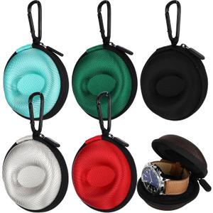 Willinglong 6 Pcs Travel Watch Box Portable Watch Case for Storage Organizer with Zipper for Wristwatches and Watches up to 50 mm (Black,Brown,Red,Khaki,Blue,Green)