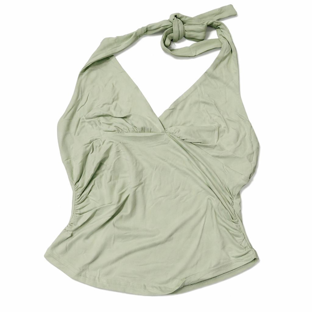 WDIRARA Women's Leopard Print Ruched Halter Crop Tops V Neck Tie Back Sleeveless Slim Fit Cami Tops, Large