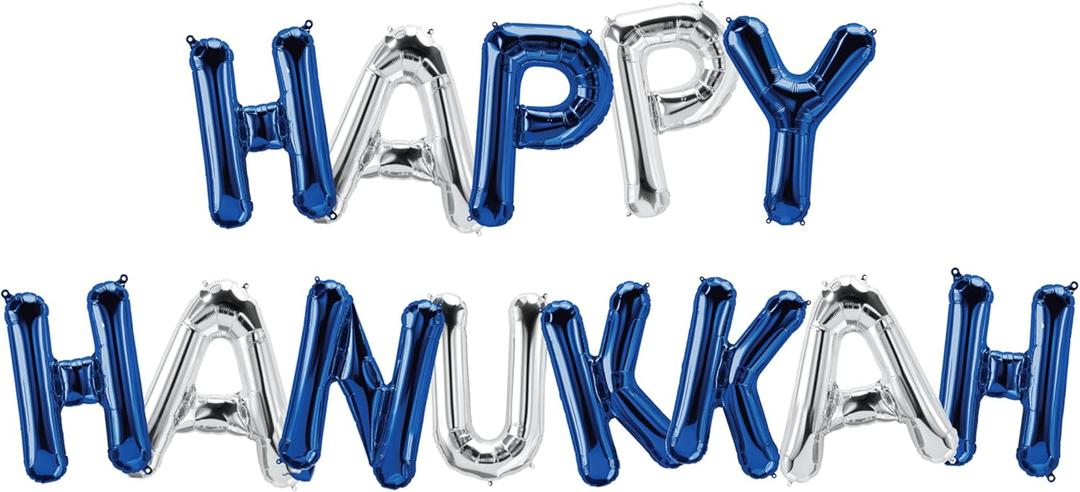 Izzy 'n' Dizzy Hanukkah Balloon, Happy Hanukkah, Happy Chanukah 16 inch Letter Balloons, Silver and Blue