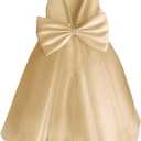 Glitter Tulle Flower Girl Dress V-Back Girls Party Dress with Pearls Princess Full-Length Bow-Knot Pageant Dress, Size 4