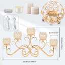 Gold 5 Arms 26.8 Inches Wide Crystal Pendant Bowl Tea Light Candle Holder, Large Bling Centerpiece Table Decorations, Metal Votive Candle Holders for Dining Table (Gold, Bowl-Shaped)