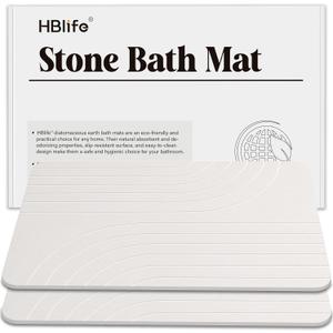 HBlife 2 Pack Versatile Stone Bath Mat, Non-Slip Quick Dry Bathroom Floor Mat, Stone Drying Mat for Kitchen Counter, Mat for Large Dog Water Bowls, White - Boho (set of 2)