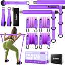 Pilates Bar Kit with Resistance Bands, Pilates Workout Equipment for Legs, Hip, Waist, Arm, Squats Exercise Equipment for Home Workouts, Adjustable 3-Section Pilates Bar Kit for Women & Men (Purple)