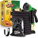Flexi Hose PLUS with 8 Function Nozzle Expandable Garden Hose, Lightweight & No-Kink Flexible Garden Hose, 3/4 inch Solid Brass Fittings and Double Latex Core, 75 ft Black