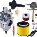 Recon 250 Carburetor with Fuel Tank Petcock Valve Set Fits for Honda TRX 250 Recon250 TRX250TM TRX250TE ATV Carb w/Air Filter Oil Filter Spark Plug 16100-hm8-b01