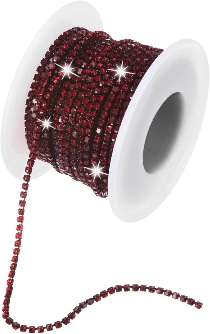 M METERXITY Crystal Rhinestone Close Chain, 2 mm 10 Yards Crystal Single Row Trimming Claw Cup Chain Roll for Sewing Crafts/DIY Decoration/Jewelry Crafts [Dark Red]