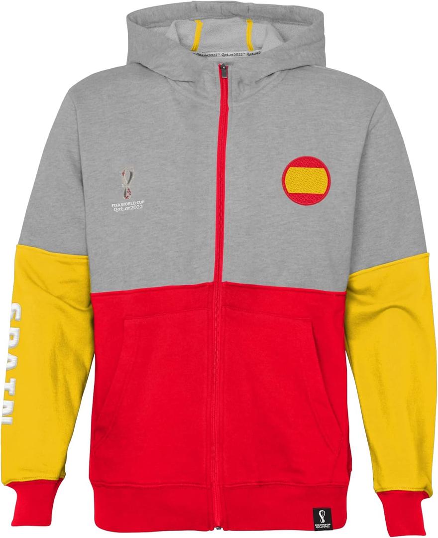 Outerstuff Unisex Kids' FIFA World Cup Country Contrast Panel Fleece Hoodie (Small, Red-gold-heather Grey)