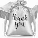 Sieral 50 Pcs Thank You Satin Gift Bags with Drawstring Jewelry Candy Pouches for Wedding Bridal Baby Shower Employee Appreciation Birthday Party Thank You Bags Gift Wrap(Silver, 4 x 6 Inch)