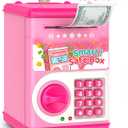 Pink Piggy Bank for Kids with Password Code Lock and Auto Grab Bill Slot, PhilaeEC Real Money Cash Coin Can Saving Box Electronic Money Safe Bank, Hot Gift for 4 7 8 9 10 11 Year Old Boys Girls, 5.1 inches x 4.6 inches x 7.4 inches